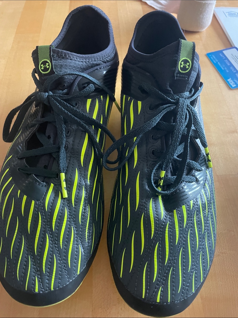 Under Armour Black and Neon Yellow Soccer/Training Shoes